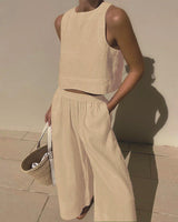 Chic Solid Color Sleeveless 2pieces Set