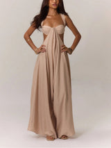 Paneled pleated wide-leg jumpsuit