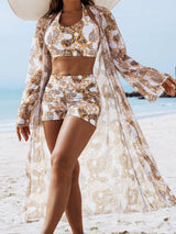 Multicolor printed three-piece swimsuit
