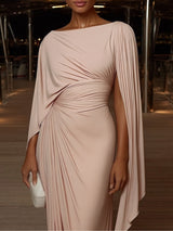 Pleated irregular drape slim-fit maxi dress
